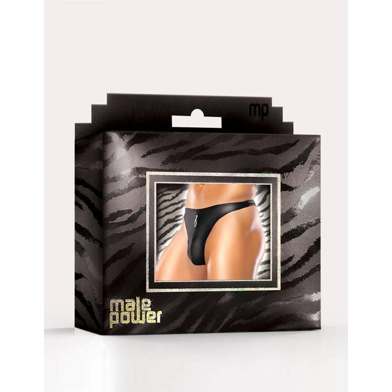 Male Power Nylon Spandex Zipper Thong Black image 1