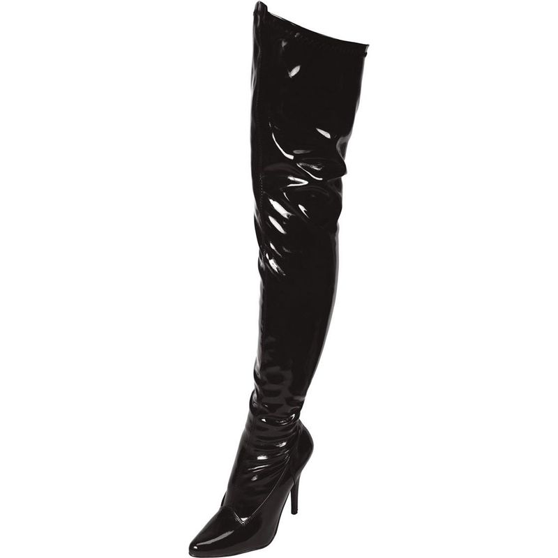 Black Pointed Toe Thigh High Boot 3in Heel image 1