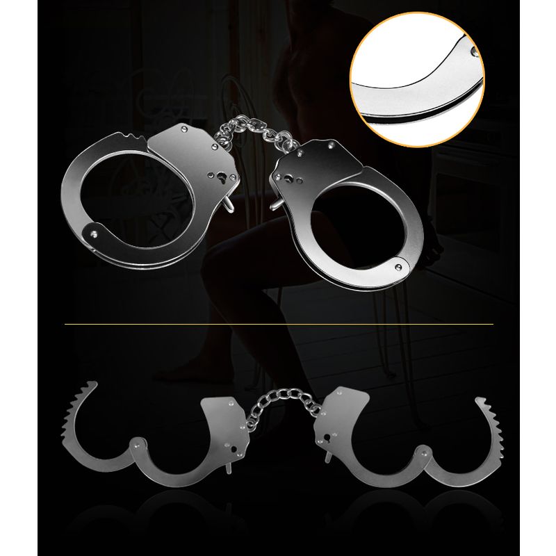 Fetish Pleasure Metal Hand Cuffs Silver image 3