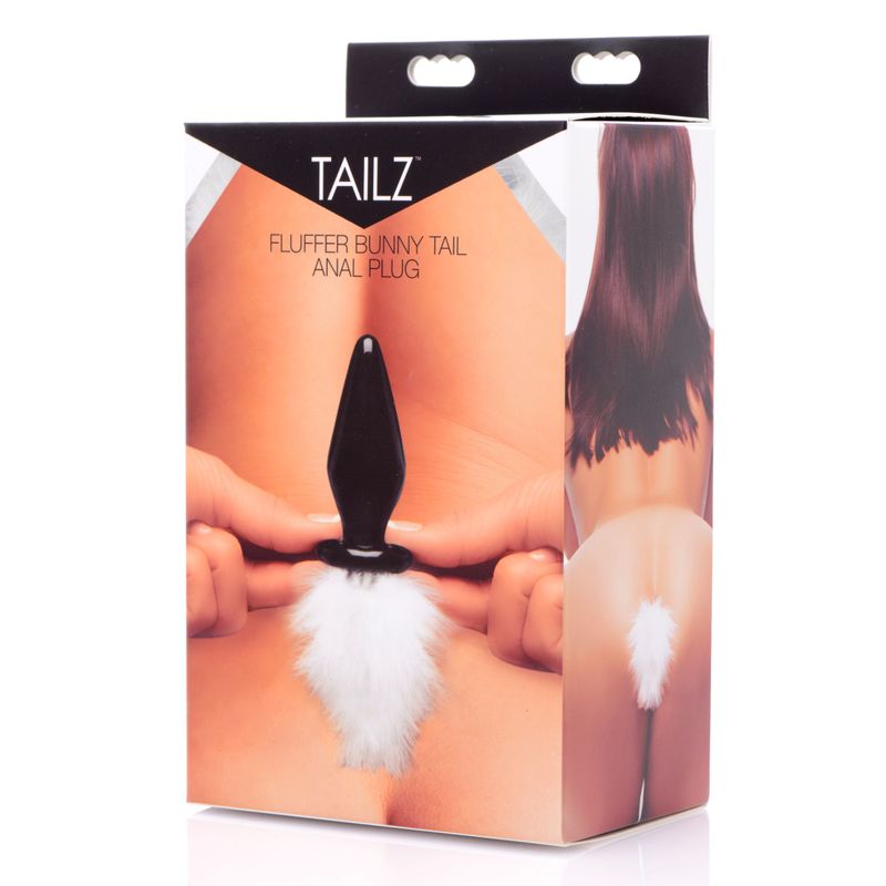 White Fluffer Bunny Tail Glass Anal Plug image 1