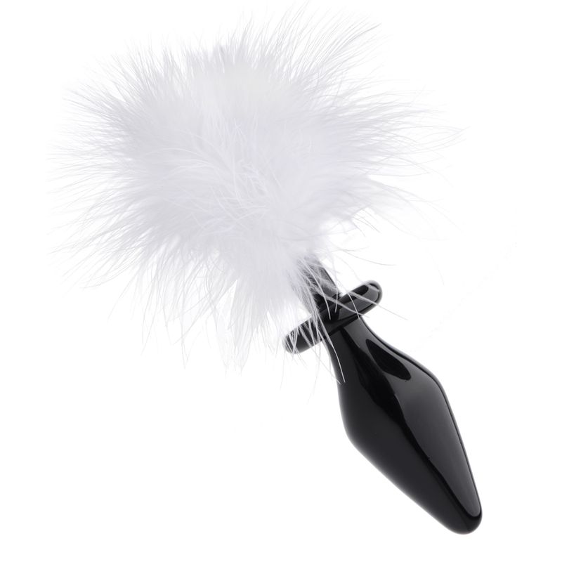 White Fluffer Bunny Tail Glass Anal Plug image 2