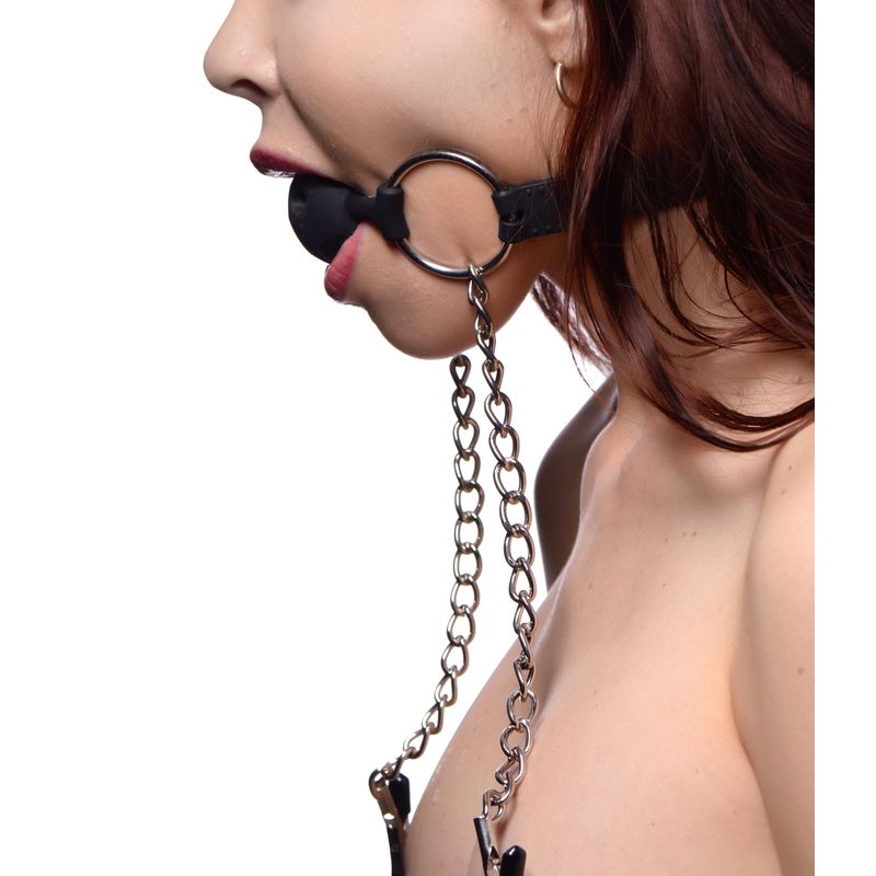 Hinder Breathable Silicone Ball Gag With Nipple Clamps image 3