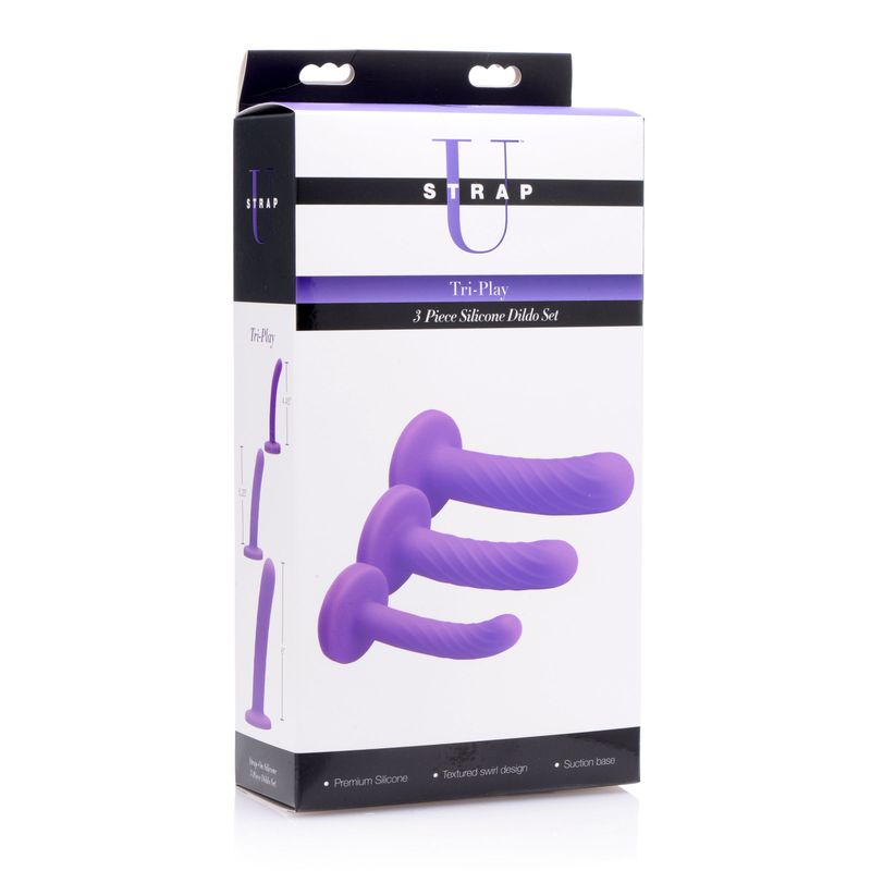 Tri-Play 3 Pc Purple Silicone Dildo Set image 1