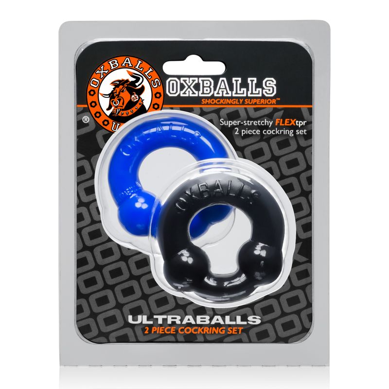Ultraballs 2 Pk Cockring Black And Pool Blue image 2