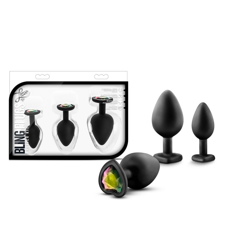 Luxe Bling Plugs Training Kit Black With Rainbow Gems image 1