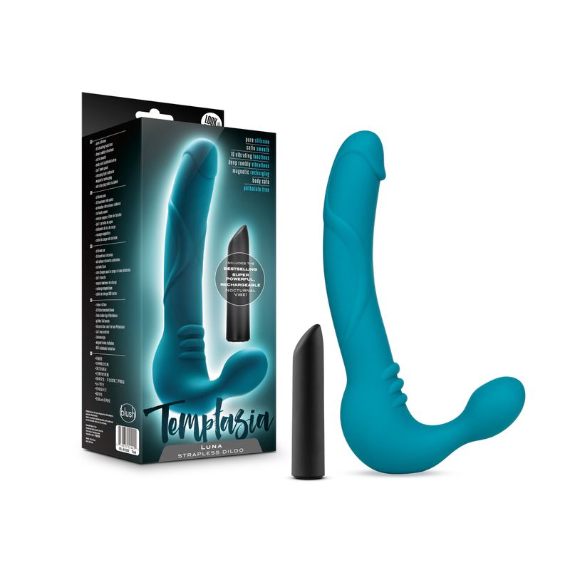 Temptasia Luna Strapless Silicone Dildo Teal image 1