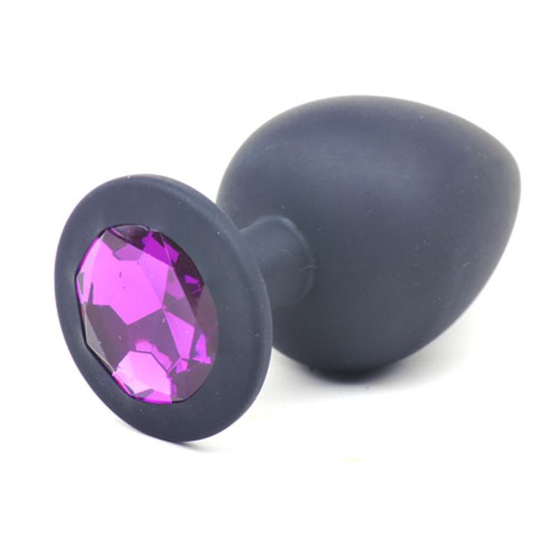 Black Silicone Anal Plug Large w Purple Diamond image 1
