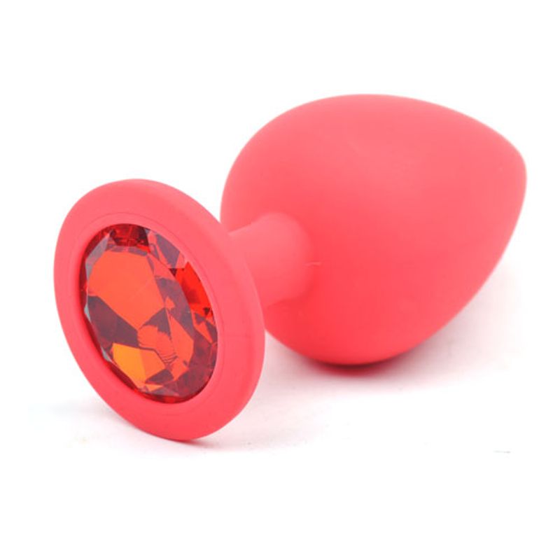 Red Silicone Anal Plug Large w Red Diamond image 1