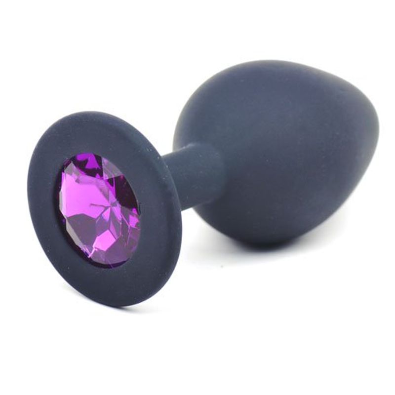Black Silicone Anal Plug Medium w Purple Diamond image 1