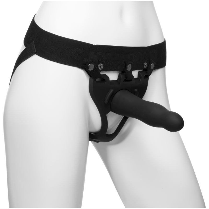 Be Daring 7in Bulbed Dong 2 Pc Hollow Silicone Strap-On Set image 1