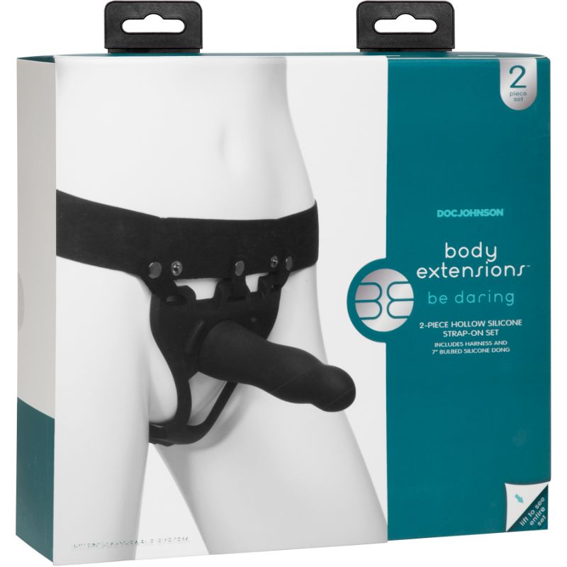 Be Daring 7in Bulbed Dong 2 Pc Hollow Silicone Strap-On Set image 7