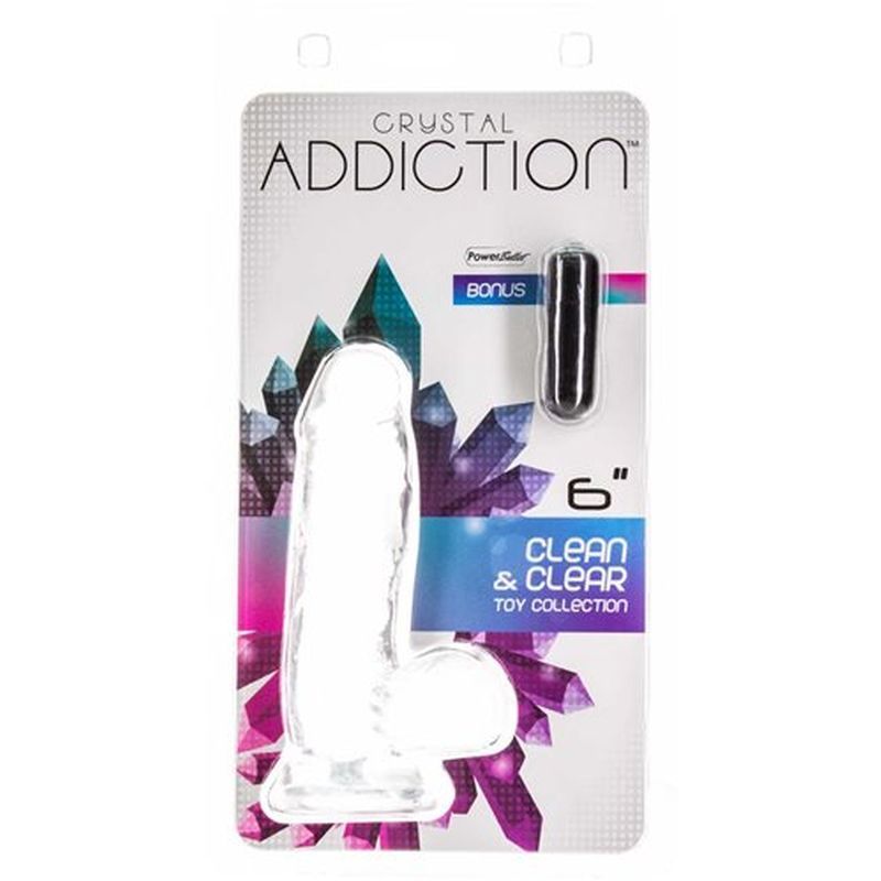 Crystal Dildo w Balls 6in Clear image 1