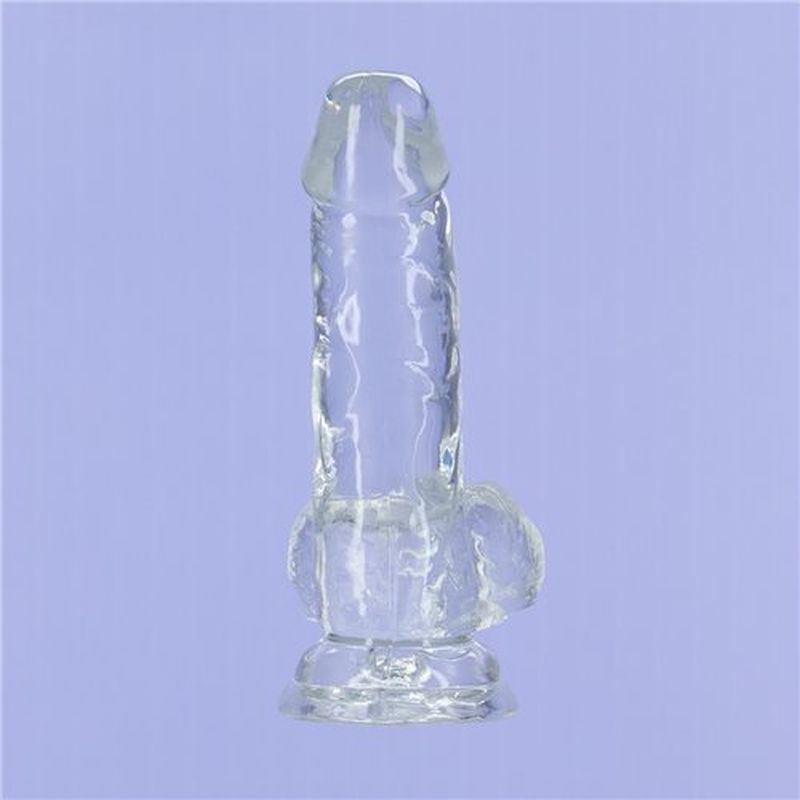 Crystal Dildo w Balls 6in Clear image 3