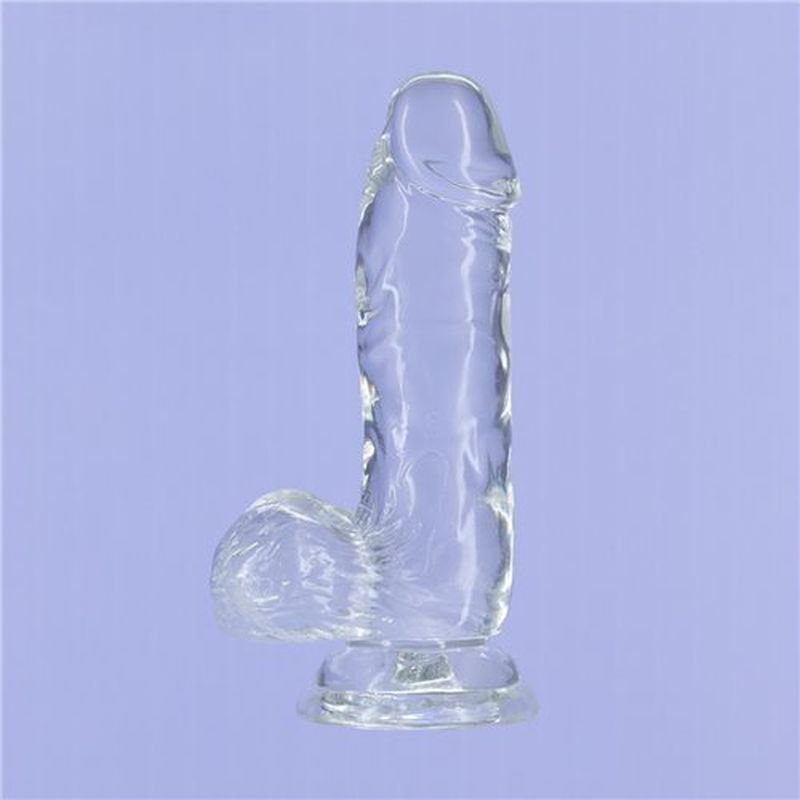Crystal Dildo w Balls 6in Clear image 4