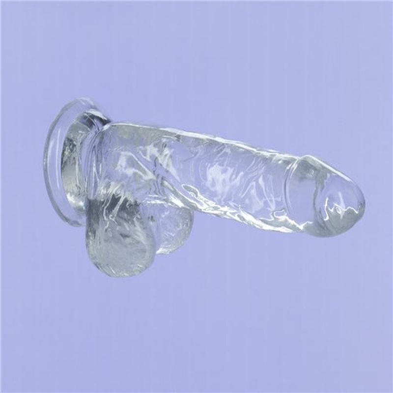 Crystal Dildo w Balls 6in Clear image 5