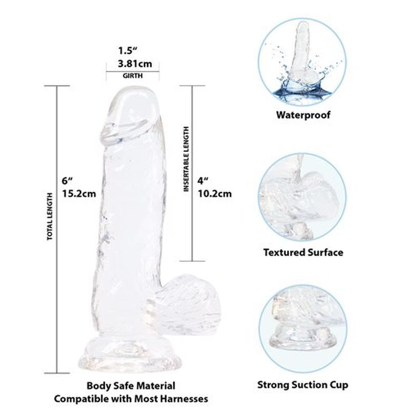 Crystal Dildo w Balls 6in Clear image 6