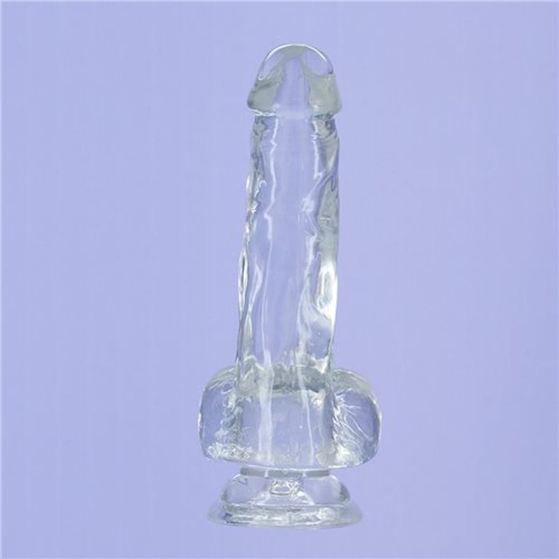 Crystal Dildo w Balls 8in Clear image 3