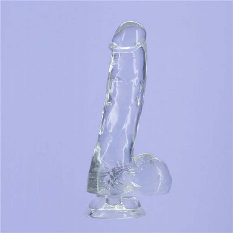 Crystal Dildo w Balls 8in Clear image 4