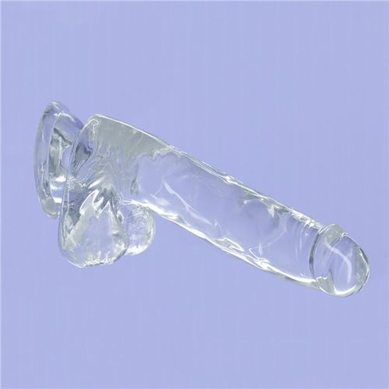 Crystal Dildo w Balls 8in Clear image 5