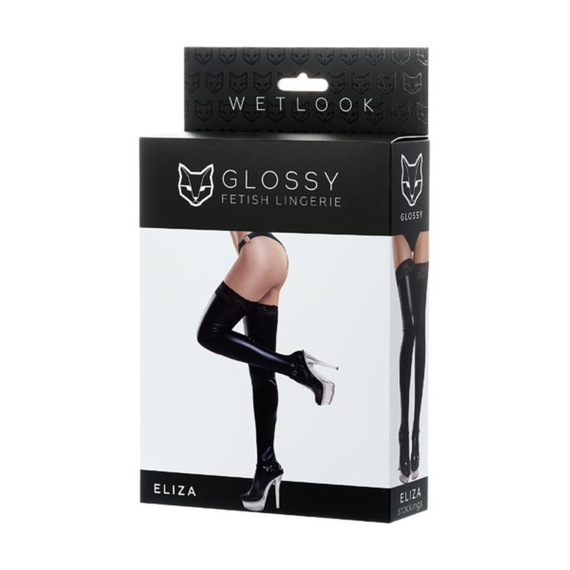 Glossy Wetlook Stockings w Lace Insert Eliza image 3