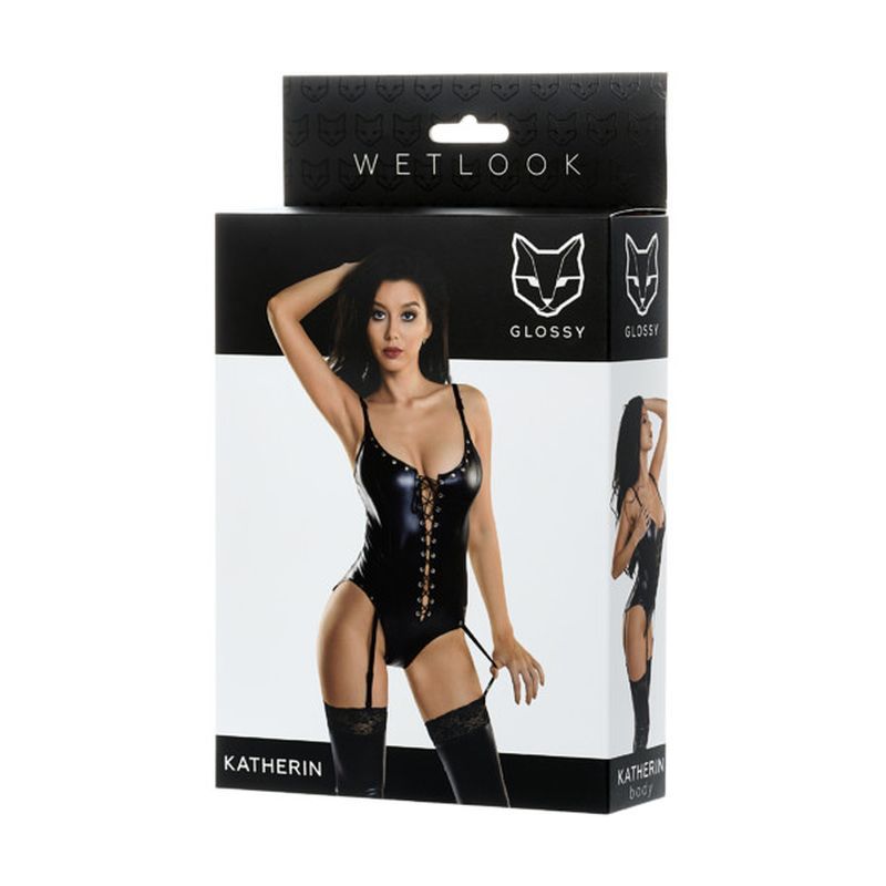 Glossy Wetlook Lace Up Bodysuit Katherin image 4