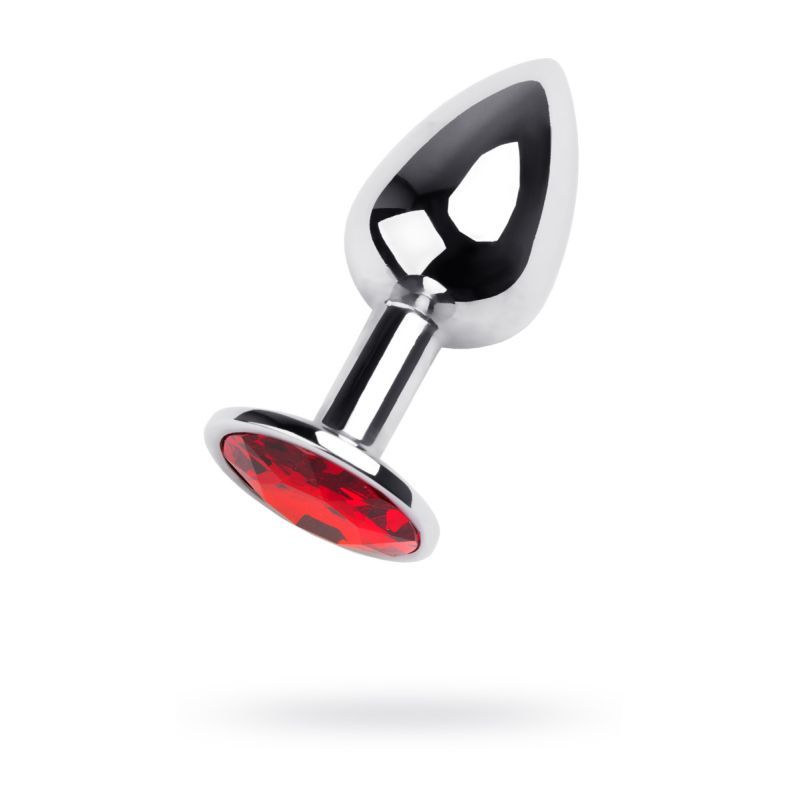 Silver Metal Anal Plug w Red Ruby Gem Small image 3