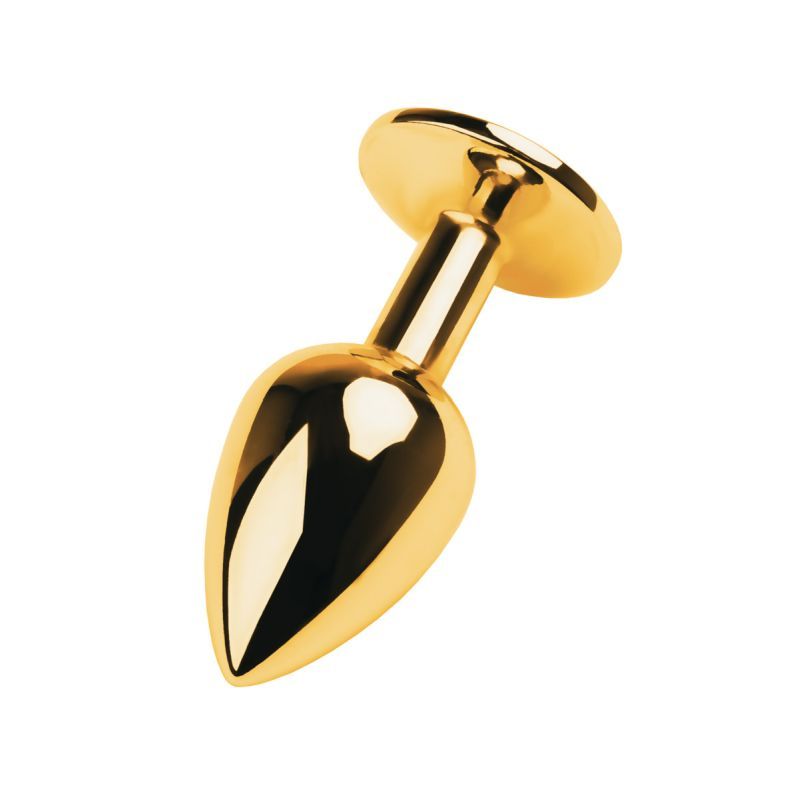 Gold Metal Anal Plug w Black Tourmaline Gem Small image 2