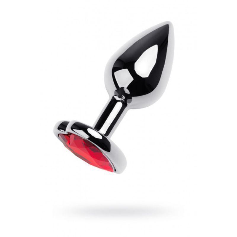 Silver Metal Anal Plug w Red Ruby Heart Gem Small image 1