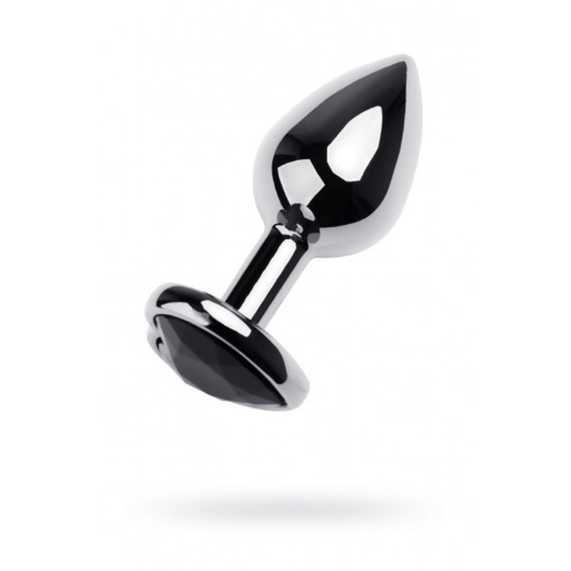 Silver Metal Anal Plug w Black Tourmaline Heart Gem Small image 1