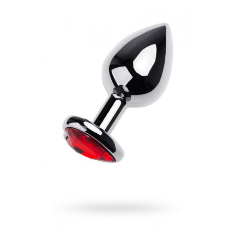 Silver Metal Anal Plug w Red Ruby Heart Crystal Medium image 1