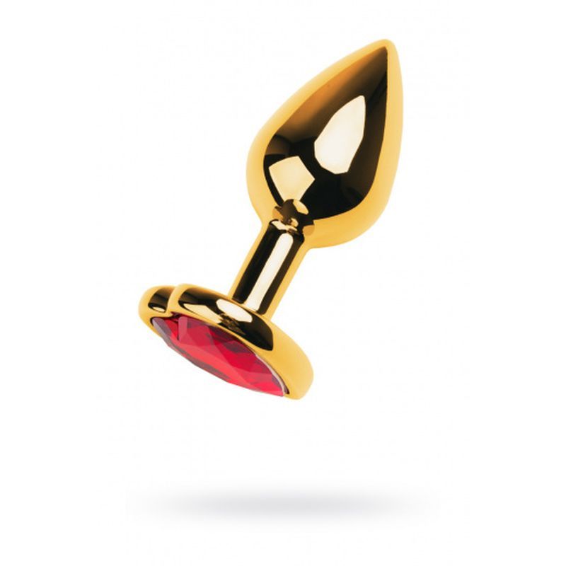 Gold Metal Anal Plug w Red Ruby Heart Crystal Small image 1