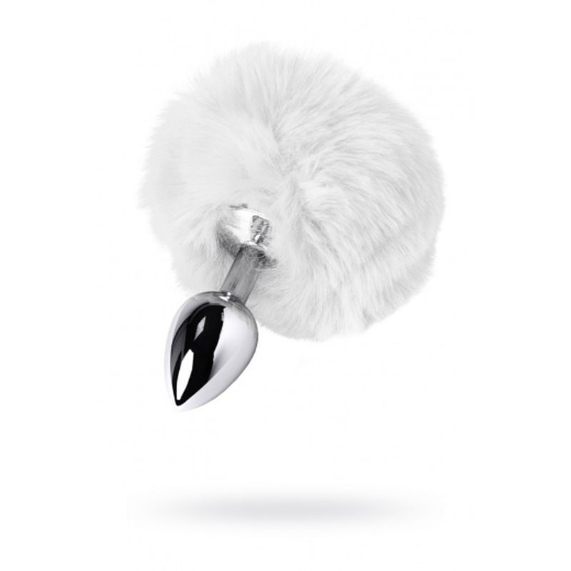 Silver Metal Anal Plug Small w White Tail image 1