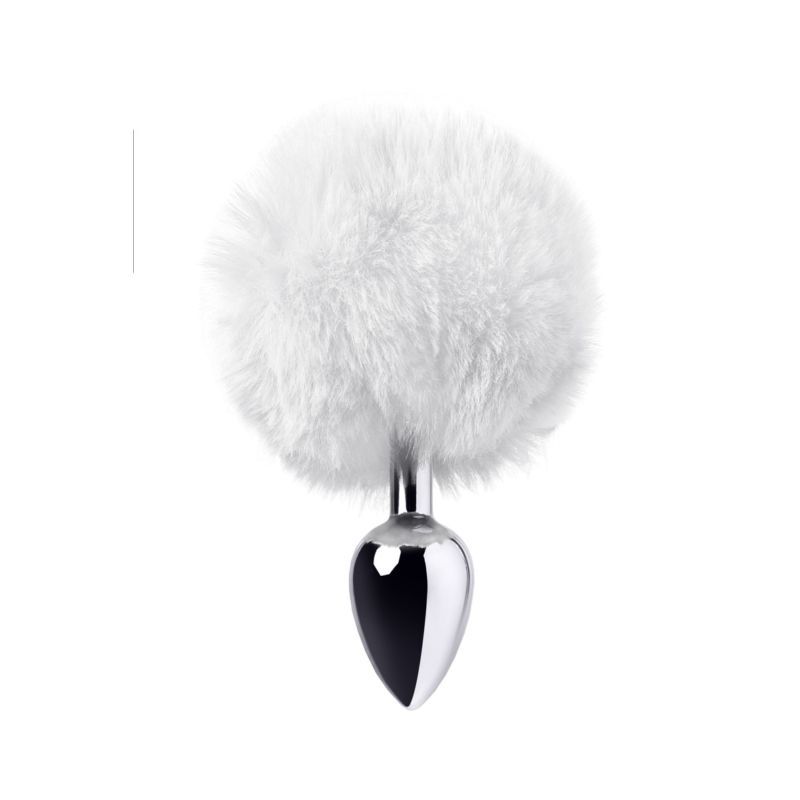 Silver Metal Anal Plug Small w White Tail image 2