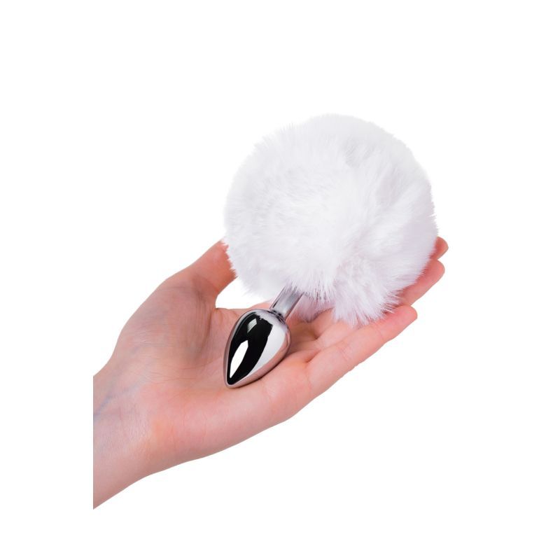 Silver Metal Anal Plug Small w White Tail image 3