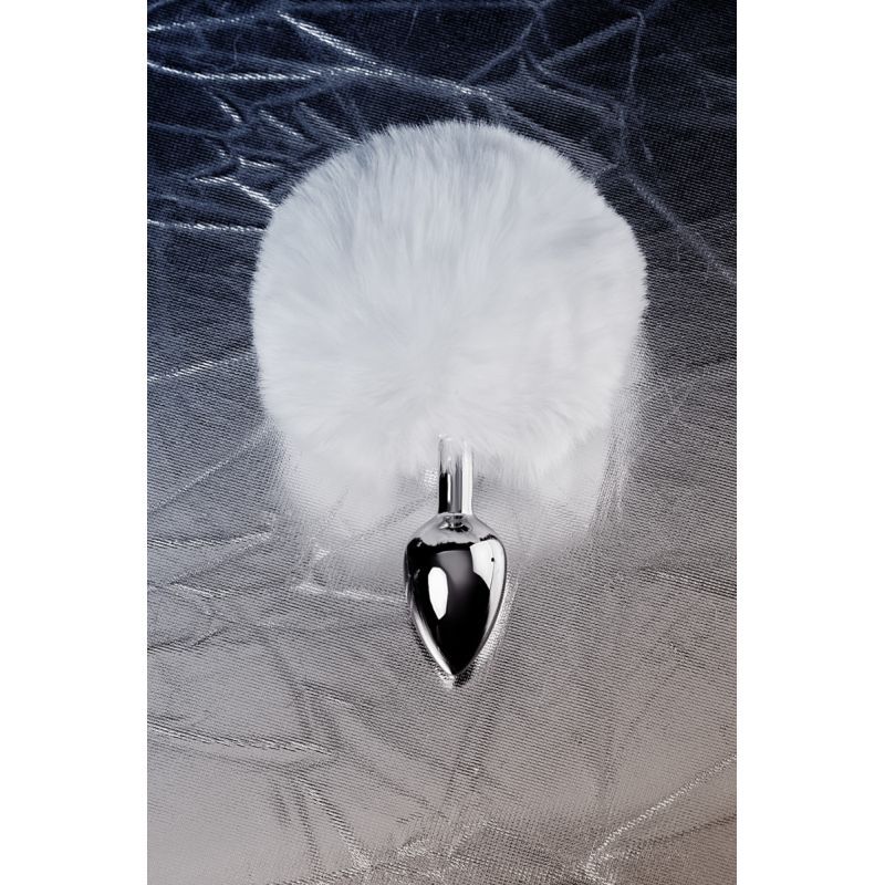 Silver Metal Anal Plug Small w White Tail image 5