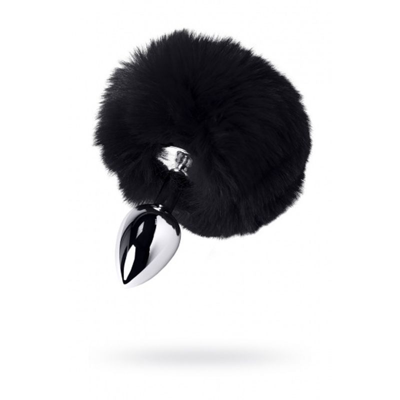 Silver Metal Anal Plug Small w Black Tail image 2