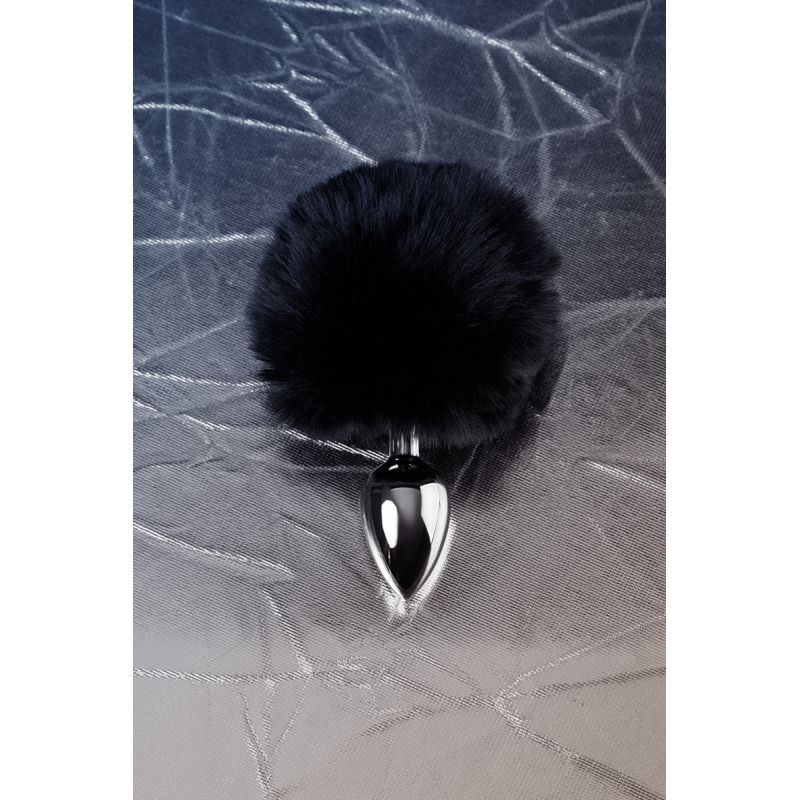 Silver Metal Anal Plug Small w Black Tail image 4