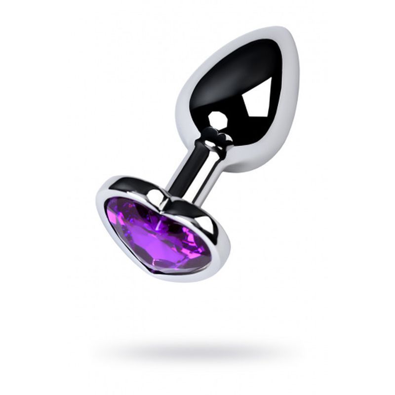 Silver Metal Anal Plug w Purple Heart Amethyst Crystal Small image 1