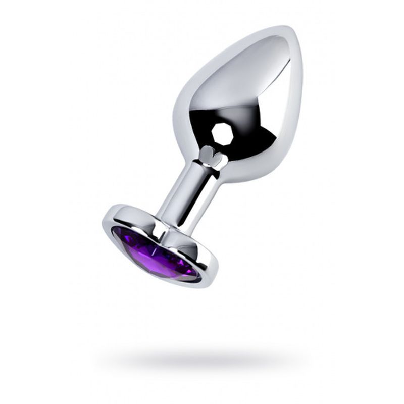 Silver Metal Anal Plug w Amethyst Heart Crystal Medium image 1