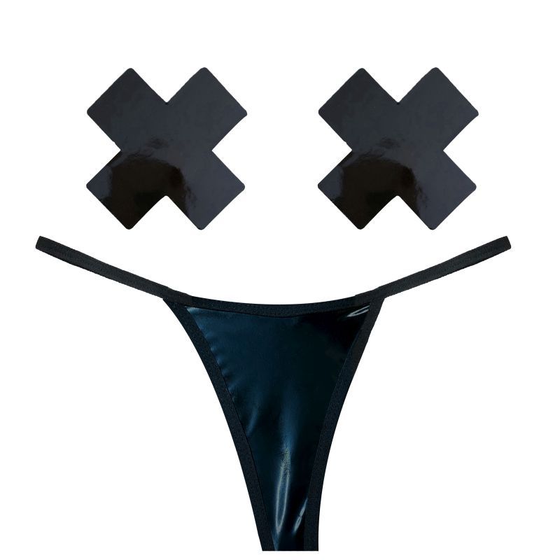 Dom Squad Black Wet Vinyl Pastie & G-String Set image 1