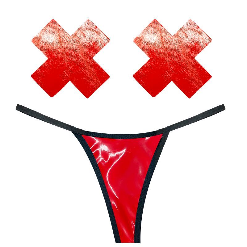 Vixen Red Wet Vinyl Pastie and G-String Set image 1