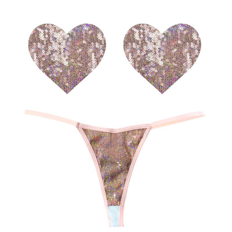 Bubbly Feels Nude Sequin Pantie and Heart Pastie Set image 1