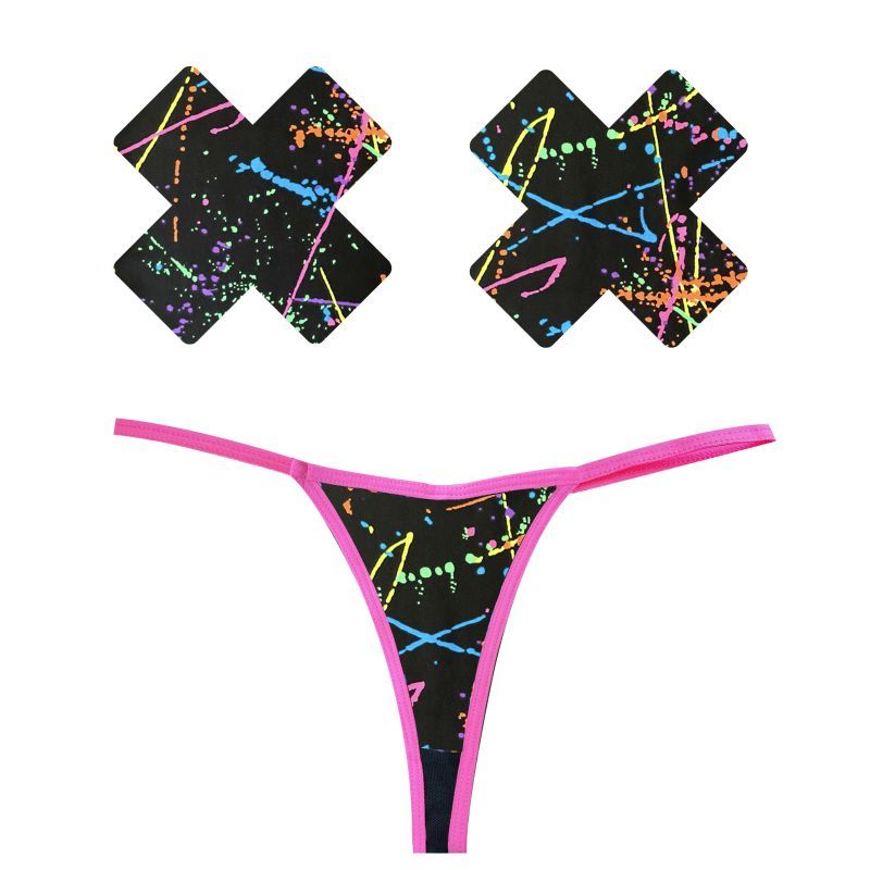 Graffiti Neon G-String and X Pastie Set image 1