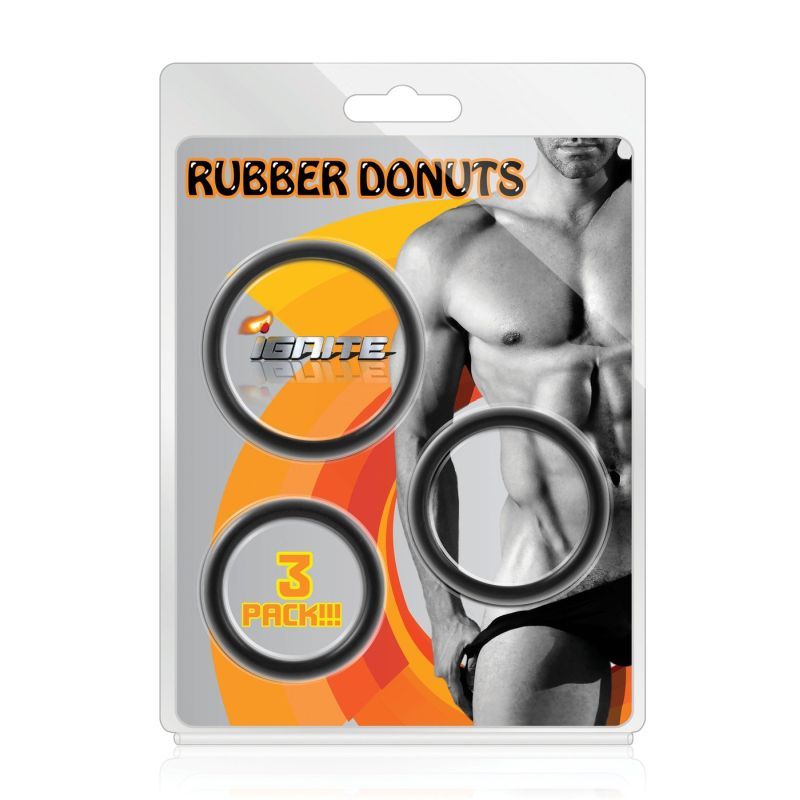 Rubber Donuts Cock Rings 3 Pc Black image 1