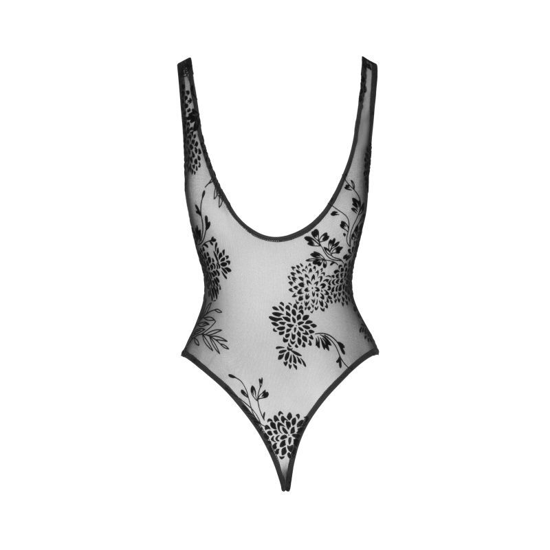 Tulle Bodysuit w Patterned Flock Embroidery image 5