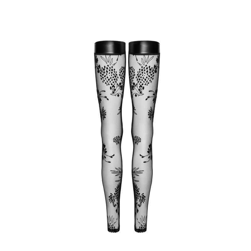 Tulle Stockings w Patterned Flock Embroidery & Power Wetlook Band image 3