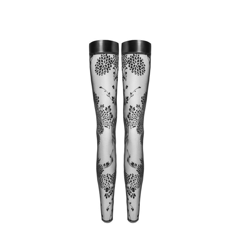 Tulle Stockings w Patterned Flock Embroidery & Power Wetlook Band image 13