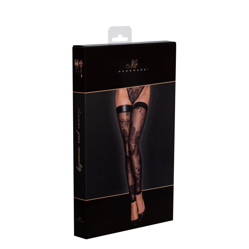 Tulle Stockings w Patterned Flock Embroidery & Power Wetlook Band image 15
