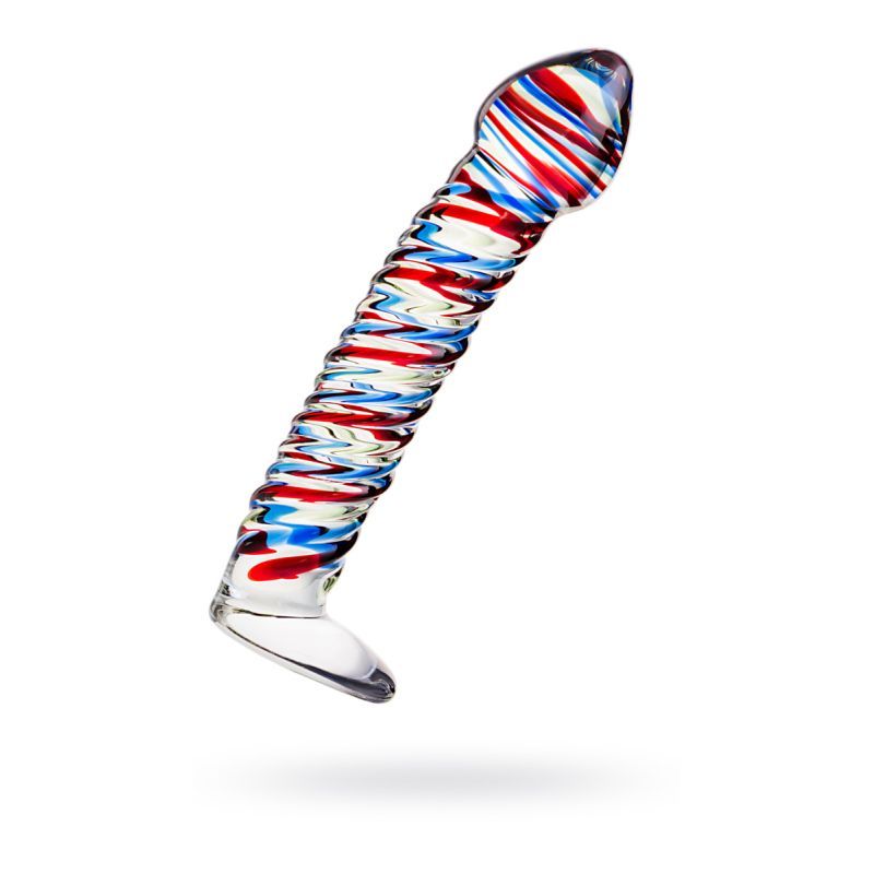 Sexus Glass Dildo Stripes w Base Blue/Red 16cm image 1