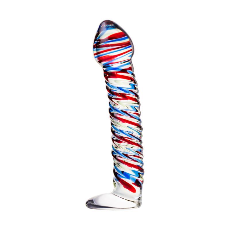 Sexus Glass Dildo Stripes w Base Blue/Red 16cm image 2